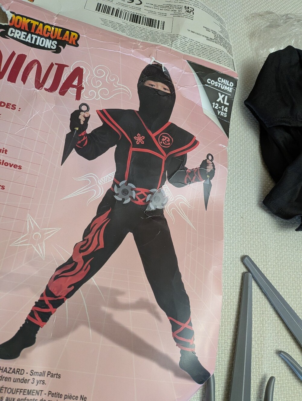 Spooktacular Creations Kids Ninja Costume - Black and Red Jumpsuit (Child XL)